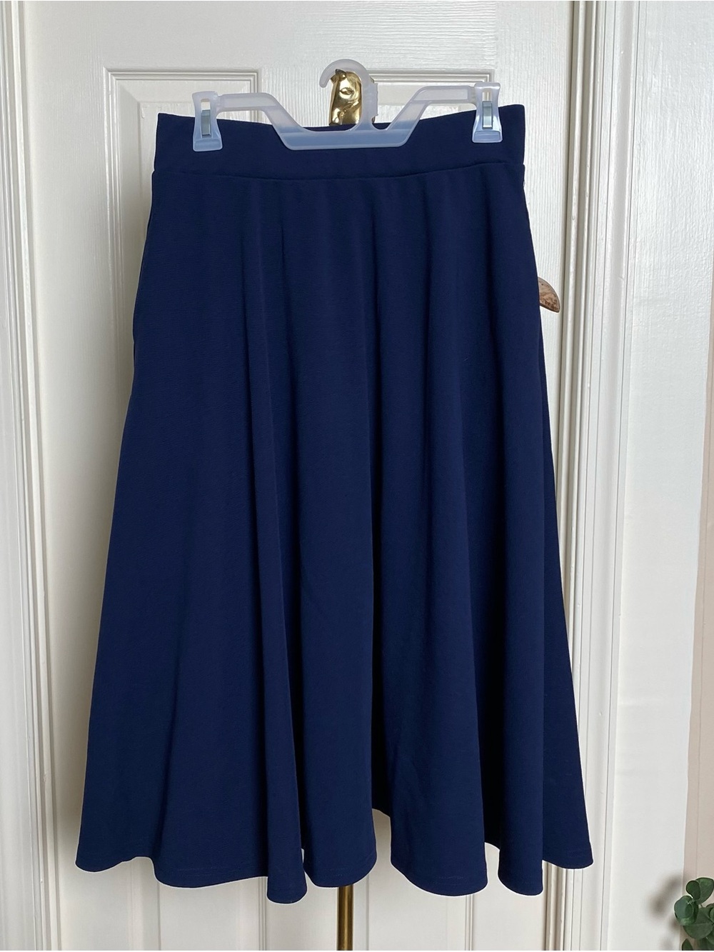 White Mark Navy Blue High Waist Midi Circle Skirt